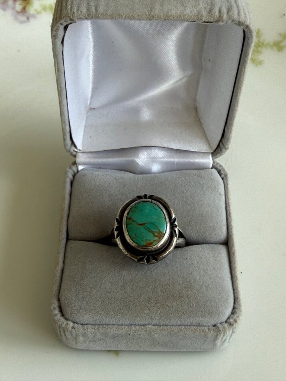Vintage 1960s Sterling Silver Green Turquoise Native American Ring SZ 7